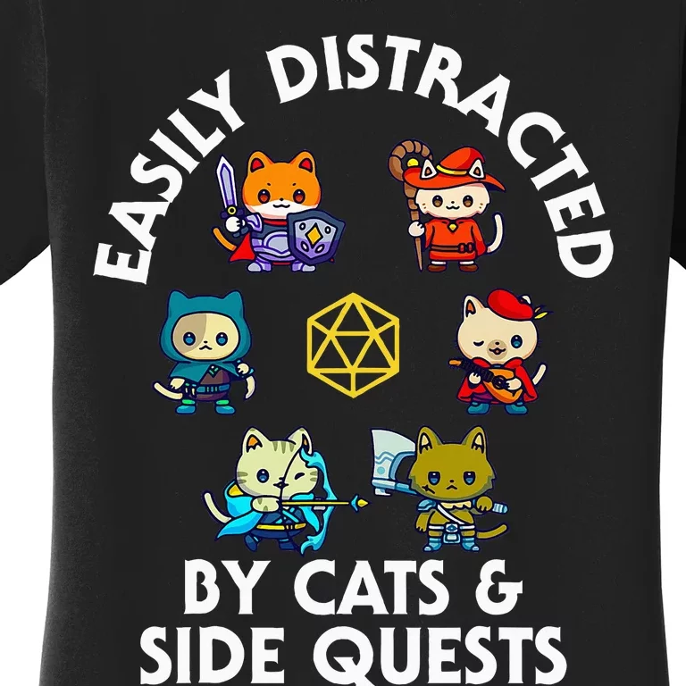 Rpg Gamer Cats Side Quests D20 Dice Nerdy Cat Women's T-Shirt