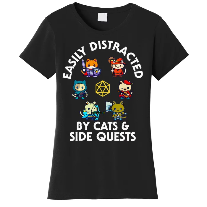 Rpg Gamer Cats Side Quests D20 Dice Nerdy Cat Women's T-Shirt