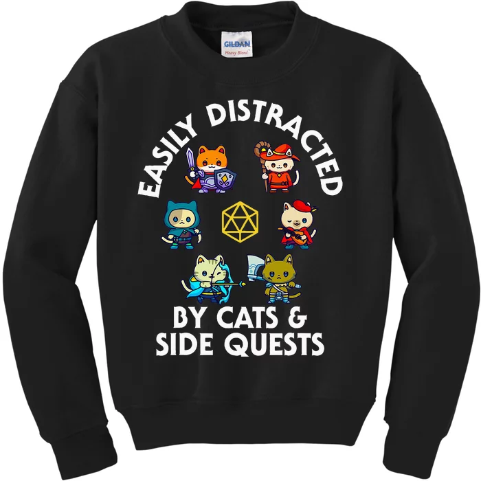 Rpg Gamer Cats Side Quests D20 Dice Nerdy Cat Kids Sweatshirt