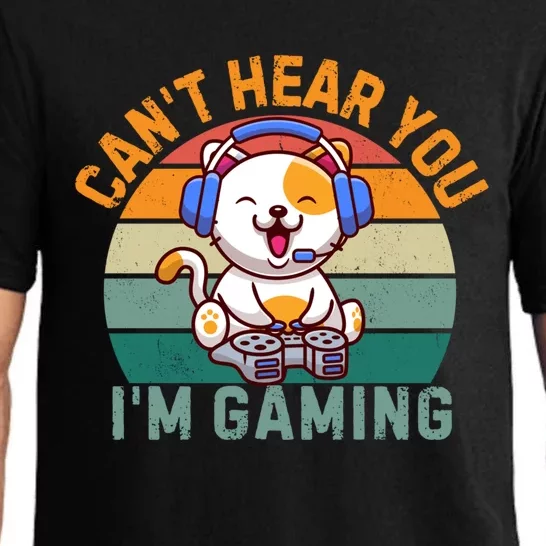 Retro Gamer CanT Hear You IM Gaming Funny Cat Headset Meaningful Gift Pajama Set