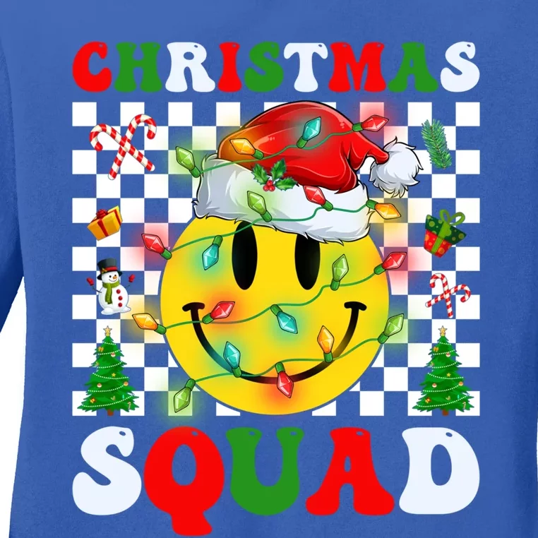 Retro Groovy Christmas Squad Santa Claus Smile Face Xmas Pjs Gift Ladies Long Sleeve Shirt