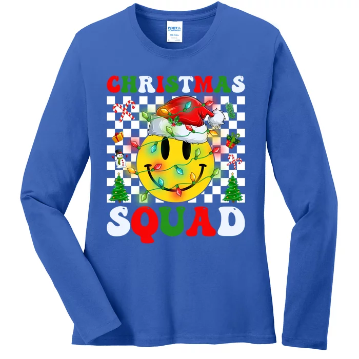 Retro Groovy Christmas Squad Santa Claus Smile Face Xmas Pjs Gift Ladies Long Sleeve Shirt