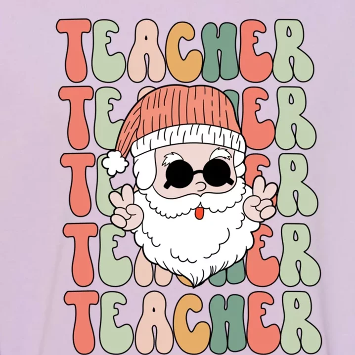 Retro Groovy Christmas Teacher Santa Face Xmas Teacher Gift Cute Gift Garment-Dyed Sweatshirt