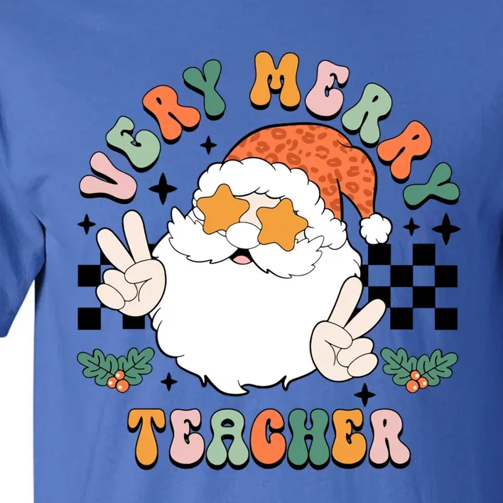 Retro Groovy Christmas Very Merry Teacher Santa Teacher Life Cool Gift Tall T-Shirt