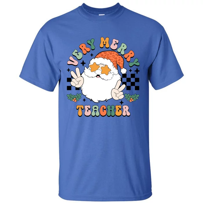 Retro Groovy Christmas Very Merry Teacher Santa Teacher Life Cool Gift Tall T-Shirt