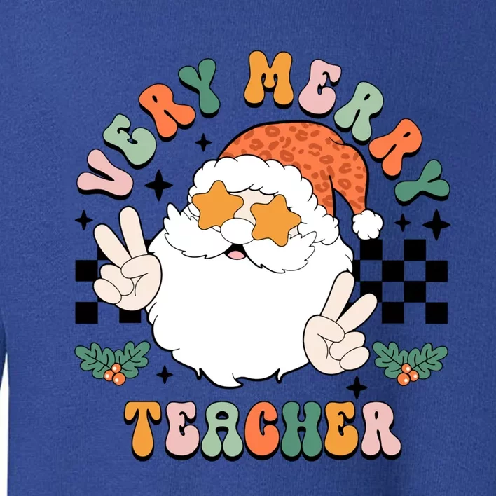 Retro Groovy Christmas Very Merry Teacher Santa Teacher Life Cool Gift Toddler Sweatshirt