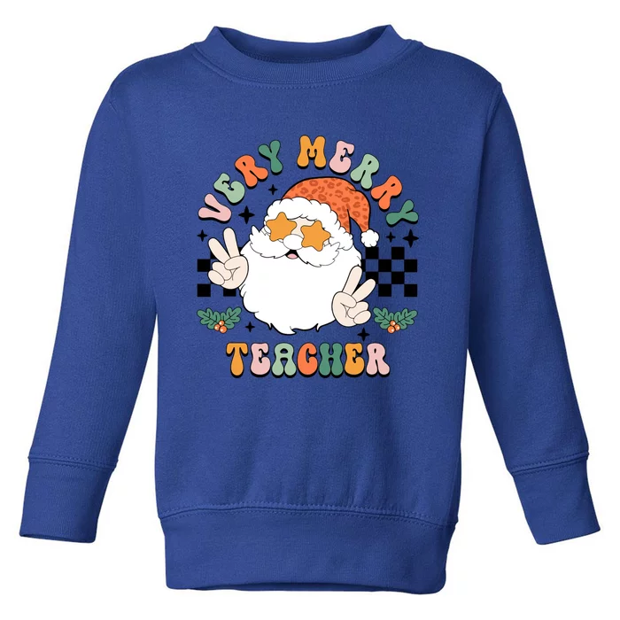 Retro Groovy Christmas Very Merry Teacher Santa Teacher Life Cool Gift Toddler Sweatshirt