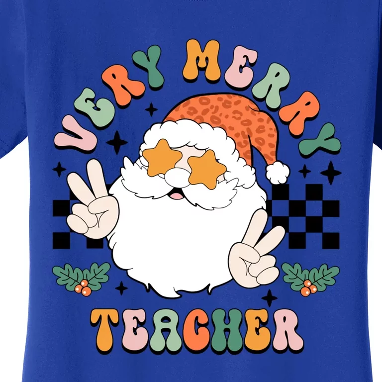 Retro Groovy Christmas Very Merry Teacher Santa Teacher Life Cool Gift Women's T-Shirt