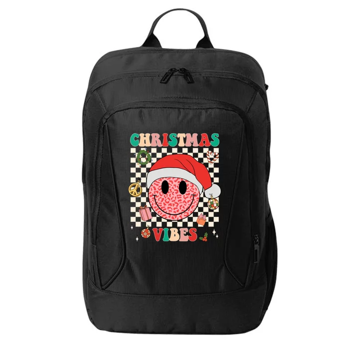 Retro Groovy Christmas Vibes Funny Smile Face SantaS Hat Gift City Backpack