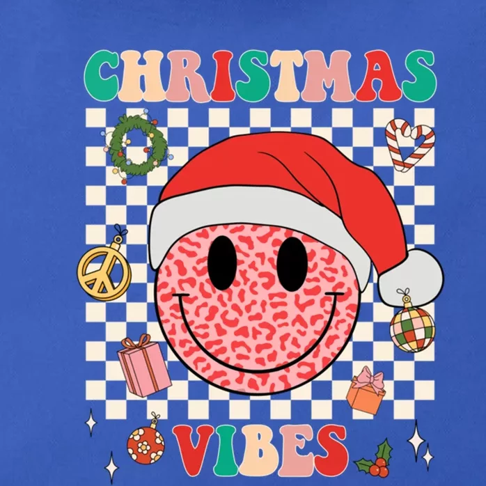 Retro Groovy Christmas Vibes Funny Smile Face SantaS Hat Gift Zip Tote Bag