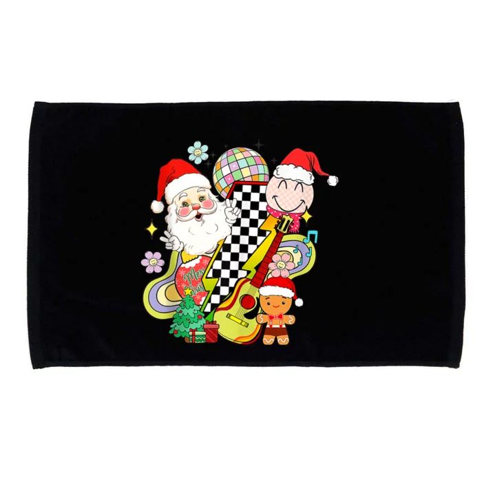 Retro Groovy Christmas Vibes Trendy Smile Face Santa Claus Gift Microfiber Hand Towel