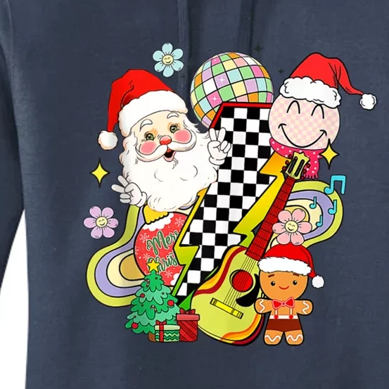 Retro Groovy Christmas Vibes Trendy Smile Face Santa Claus Gift Women's Pullover Hoodie