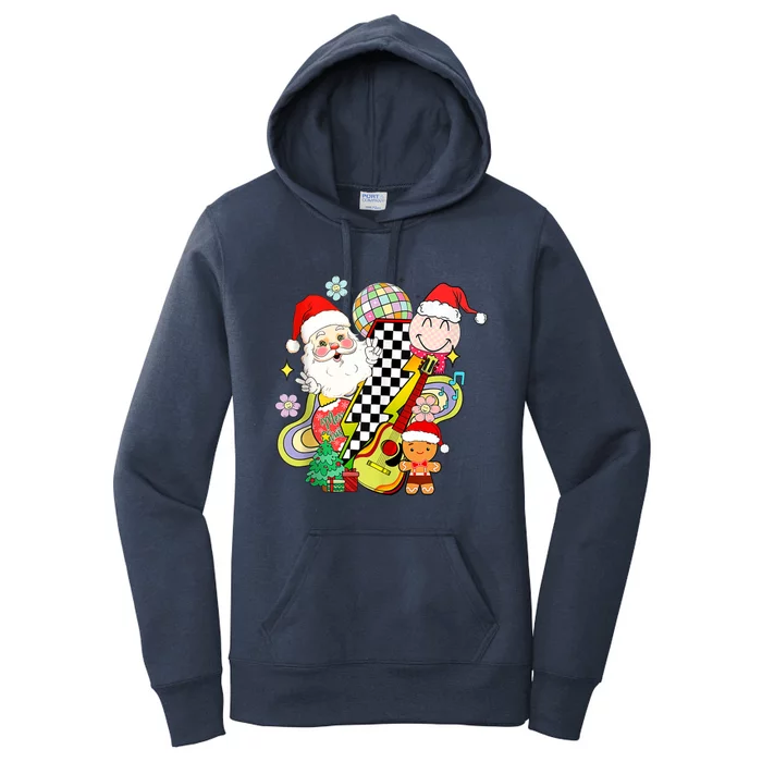 Retro Groovy Christmas Vibes Trendy Smile Face Santa Claus Gift Women's Pullover Hoodie