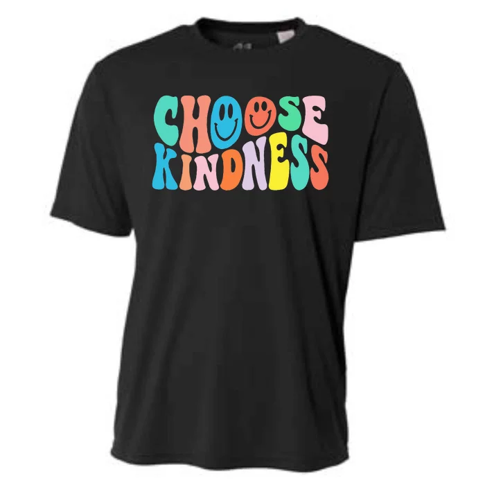 Retro Groovy Choose Kindness Be Kind Inspirational Teacher Cooling Performance Crew T-Shirt