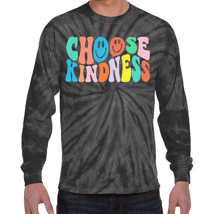 Retro Groovy Choose Kindness Be Kind Inspirational Teacher Tie-Dye Long Sleeve Shirt