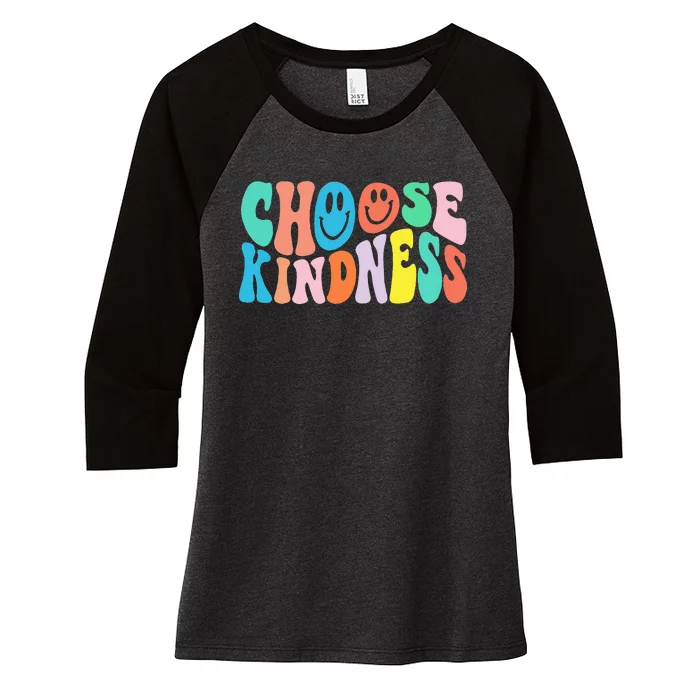 Retro Groovy Choose Kindness Be Kind Inspirational Teacher Women's Tri-Blend 3/4-Sleeve Raglan Shirt