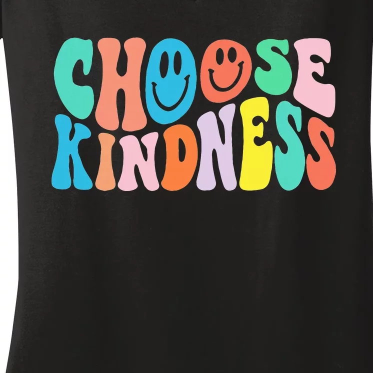 Retro Groovy Choose Kindness Be Kind Inspirational Teacher Women's V-Neck T-Shirt