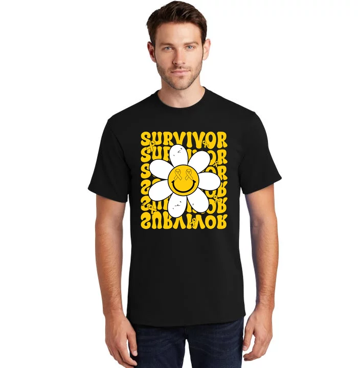 Retro Groovy Childhood Cancer Awareness Month Survivor Tall T-Shirt