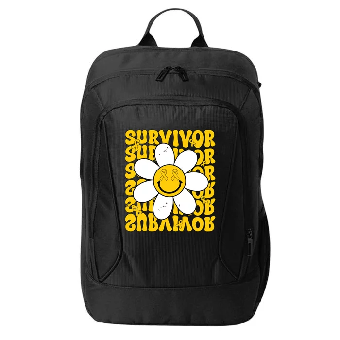 Retro Groovy Childhood Cancer Awareness Month Survivor City Backpack