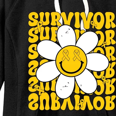 Retro Groovy Childhood Cancer Awareness Month Survivor Women's Fleece Hoodie