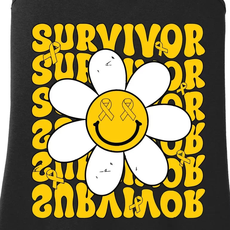 Retro Groovy Childhood Cancer Awareness Month Survivor Ladies Essential Tank