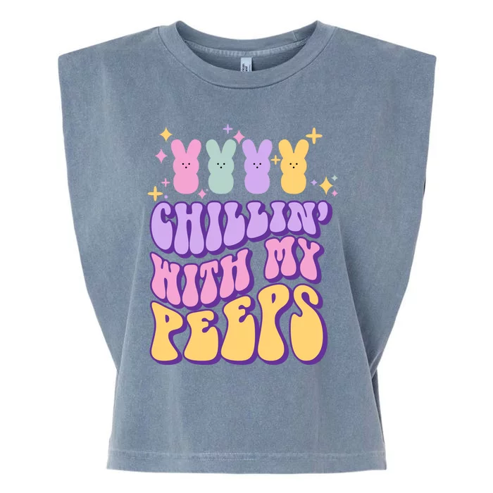 Retro Groovy Chillin With My Peeps Garment-Dyed Women's Muscle Tee