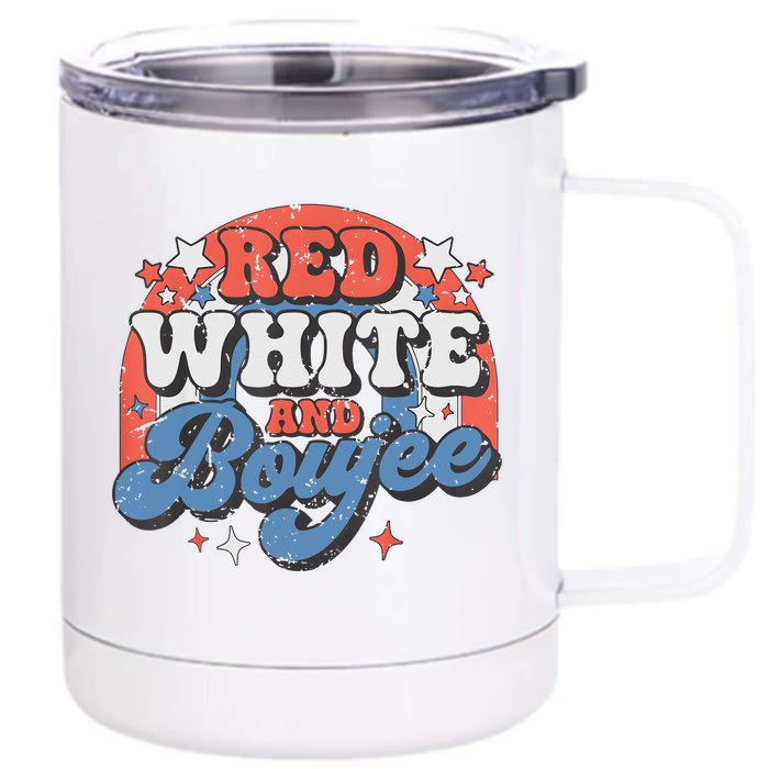 Retro Groovy Cute Red White And Boujee 4th Of July Patriotic Front & Back 12oz Stainless Steel Tumbler Cup