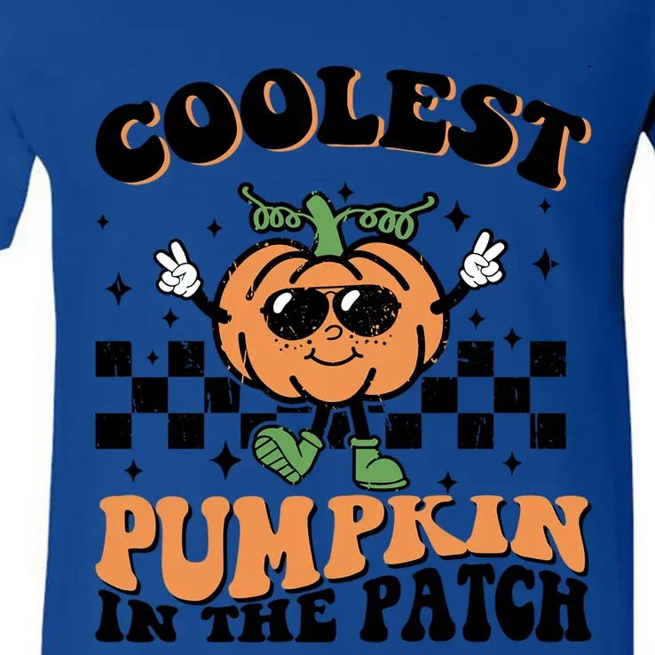 Retro Groovy Coolest Pumpkin In The Patch Halloween Autumn Cool Gift V-Neck T-Shirt