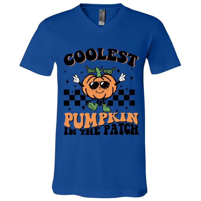 Retro Groovy Coolest Pumpkin In The Patch Halloween Autumn Cool Gift V-Neck T-Shirt