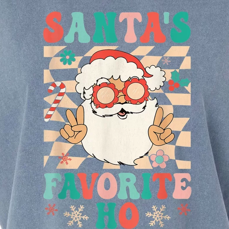 Retro Groovy Christmas Santas Favorite Ho Hippie Santa Peace Garment-Dyed Women's Muscle Tee