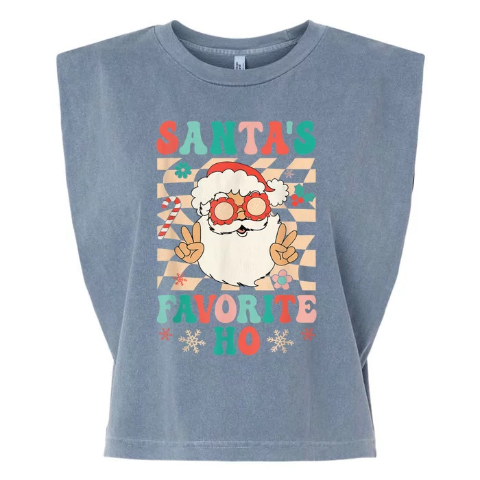 Retro Groovy Christmas Santas Favorite Ho Hippie Santa Peace Garment-Dyed Women's Muscle Tee