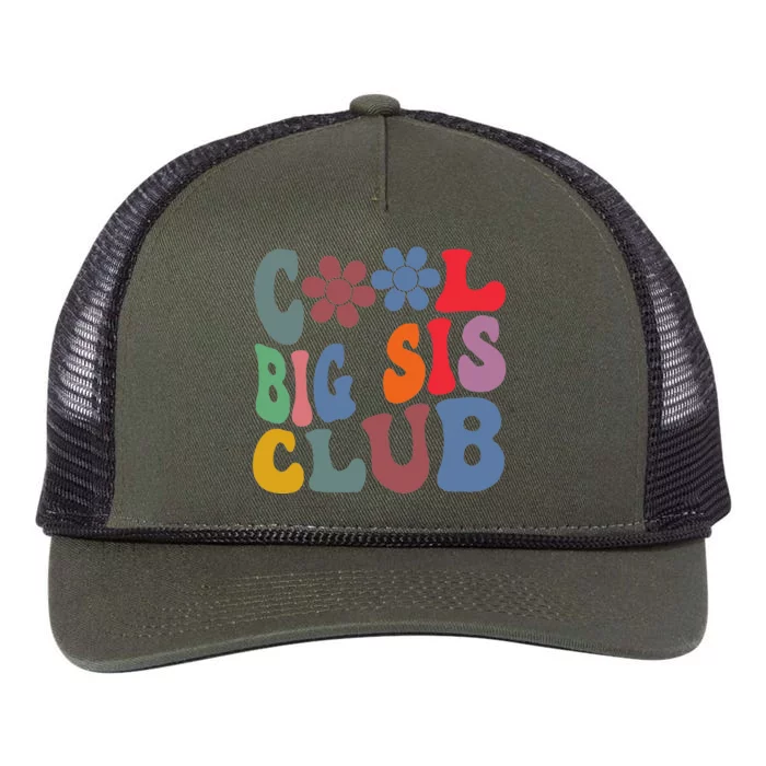 Retro Groovy Cool Big Sis Club Flower Funny Sister Retro Rope Trucker Hat Cap