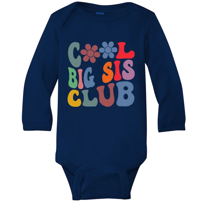 Retro Groovy Cool Big Sis Club Flower Funny Sister Baby Long Sleeve Bodysuit