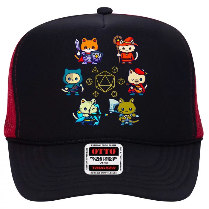 Rpg Gamer Cats D20 Dice Nerdy Geek Cat High Crown Mesh Trucker Hat