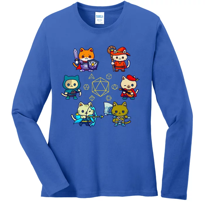 Rpg Gamer Cats D20 Dice Nerdy Geek Cat Ladies Long Sleeve Shirt