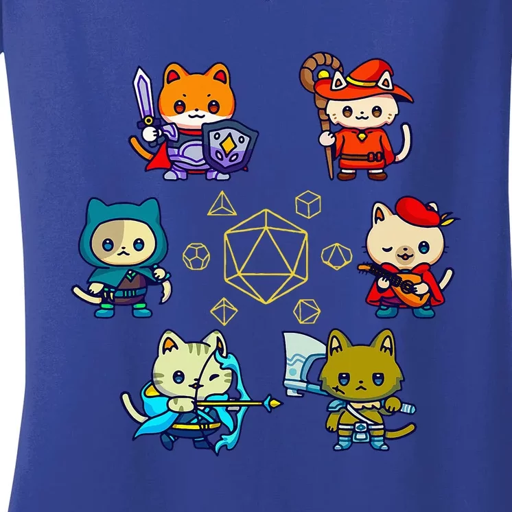 Rpg Gamer Cats D20 Dice Nerdy Geek Cat Women's V-Neck T-Shirt