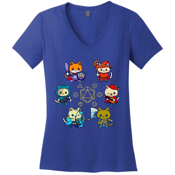 Rpg Gamer Cats D20 Dice Nerdy Geek Cat Women's V-Neck T-Shirt