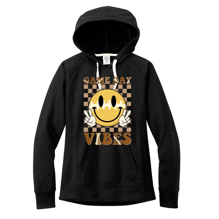 Retro Game Day Vibes Smiley Emoji Football Fan Women's Fleece Hoodie