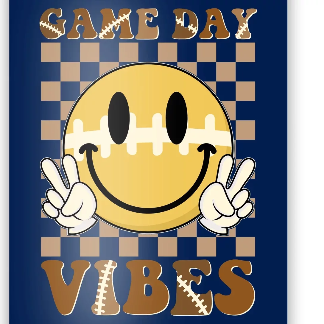 Retro Game Day Vibes Smiley Emoji Football Fan Poster