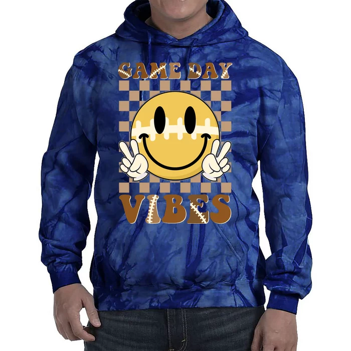 Retro Game Day Vibes Smiley Emoji Football Fan Tie Dye Hoodie