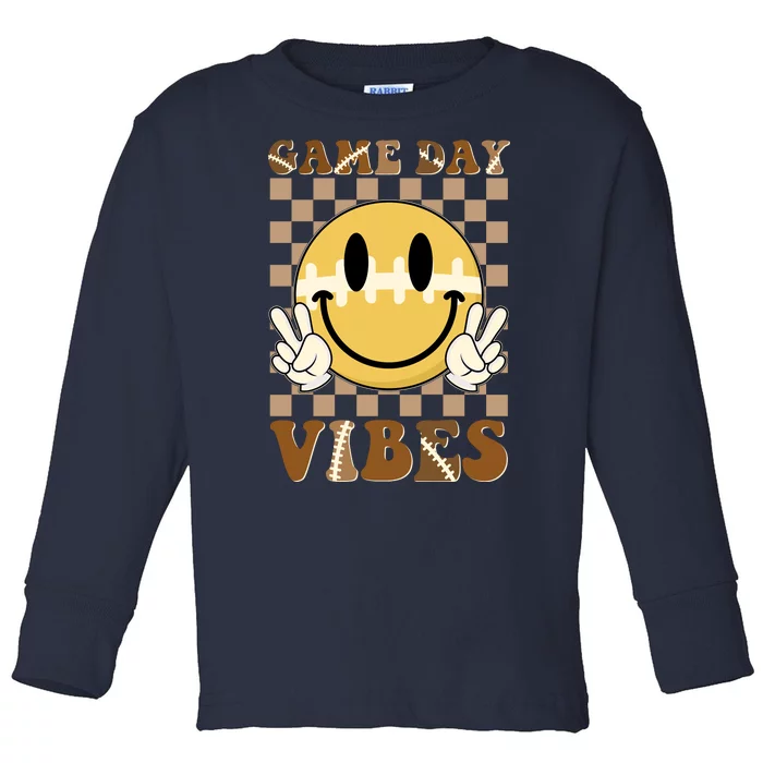 Retro Game Day Vibes Smiley Emoji Football Fan Toddler Long Sleeve Shirt