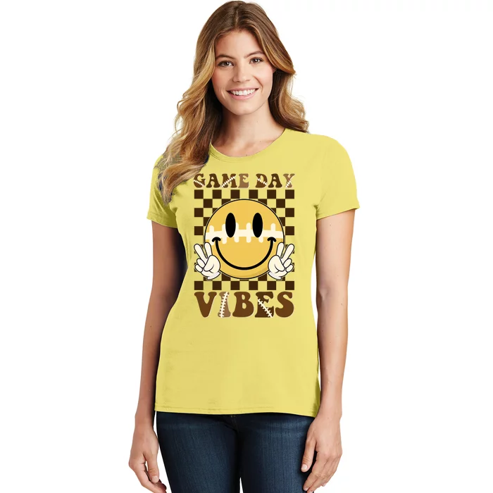 Retro Game Day Vibes Smiley Emoji Football Fan Women's T-Shirt