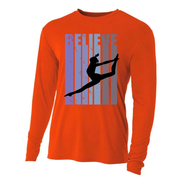 Retro Gymnast Dancing Dancer Gymnastics Girls Gift Cooling Performance Long Sleeve Crew