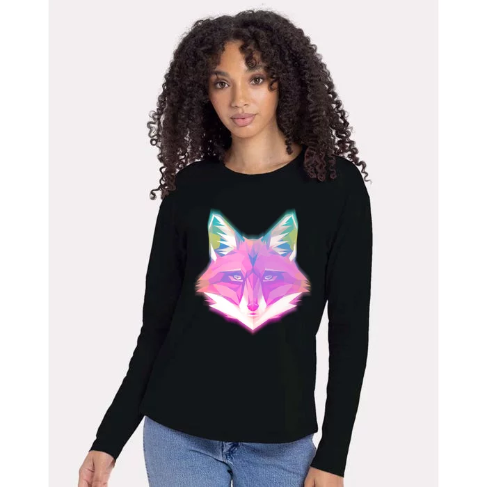 Retro Glowing Digital Polygon Fox Womens Cotton Relaxed Long Sleeve T-Shirt