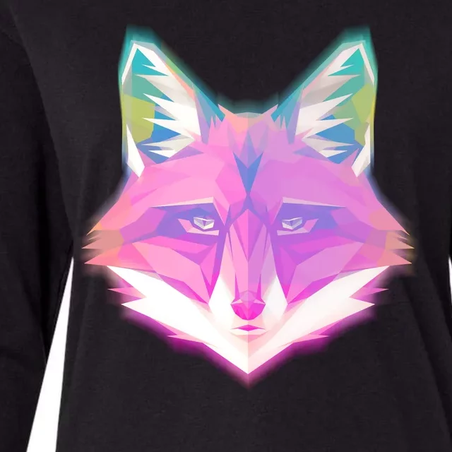 Retro Glowing Digital Polygon Fox Womens Cotton Relaxed Long Sleeve T-Shirt