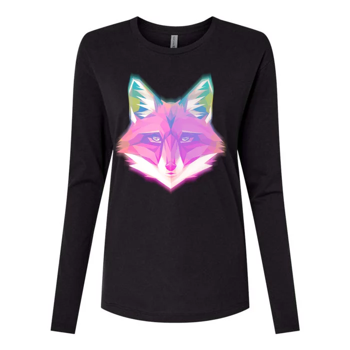 Retro Glowing Digital Polygon Fox Womens Cotton Relaxed Long Sleeve T-Shirt