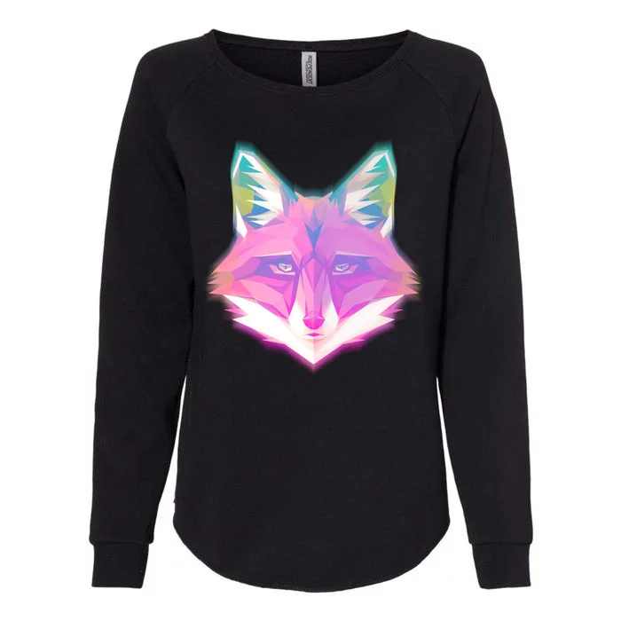 Retro Glowing Digital Polygon Fox Womens California Wash Sweatshirt