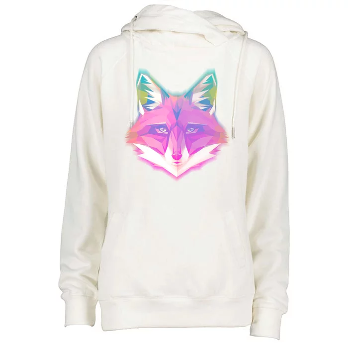 Retro Glowing Digital Polygon Fox Womens Funnel Neck Pullover Hood