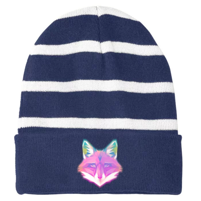 Retro Glowing Digital Polygon Fox Striped Beanie with Solid Band