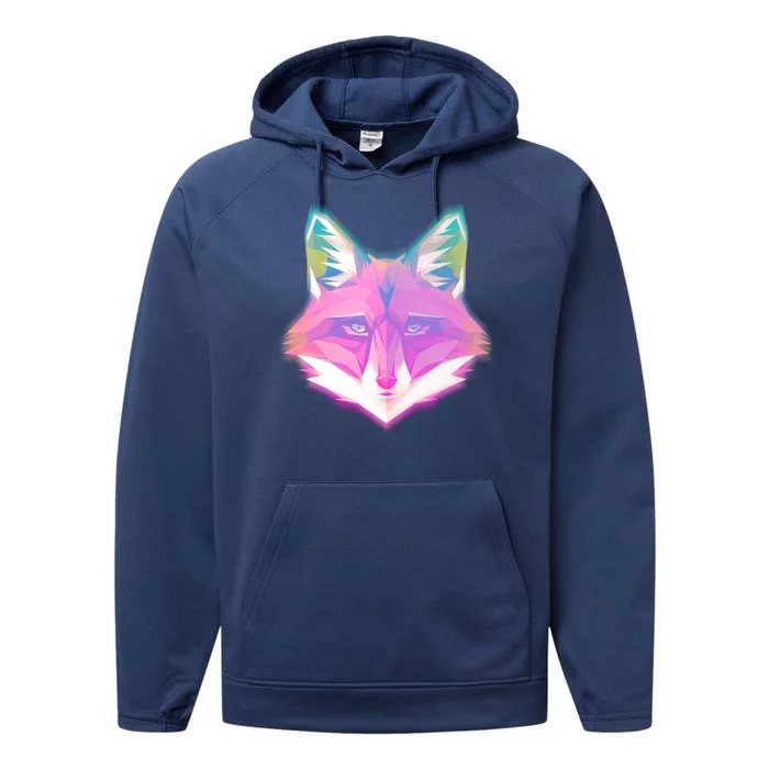 Retro Glowing Digital Polygon Fox Performance Fleece Hoodie